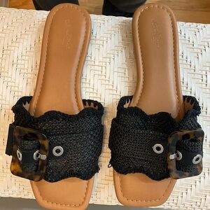 University Thread Black Woven Slide Sandals